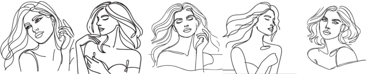 Vector collection of female models with continuous line style