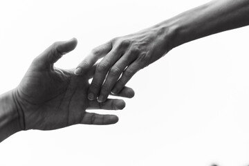 People helping each other giving a helping hand on white background	