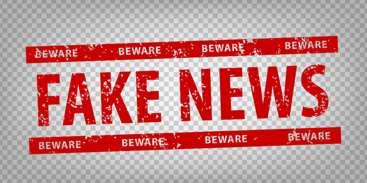 Fake news stamp design on transparent background.  Grunge rubber stamp with word Fake news and Beware in red.  Vector illustration EPS10.