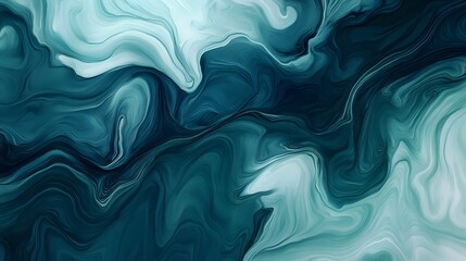 Abstract Teal and White Swirling Marble Design