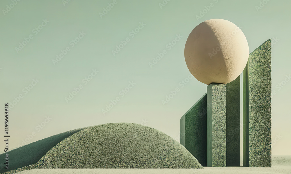 Aufkleber explore the dynamic architecture of geometrical sculptures in minimalist design with surreal aesthet