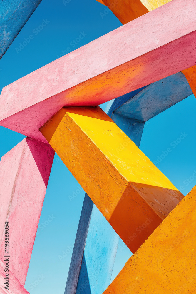 Poster exploring vibrant geometric architecture: a colorful abstract intersection of modern design and crea