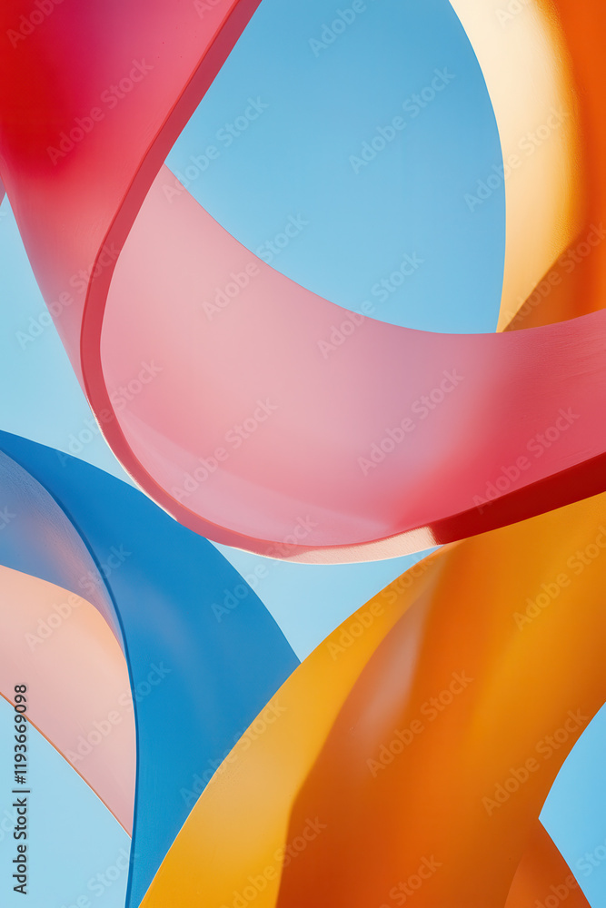 Poster vibrant abstract flow of colorful ribbons in dynamic curves and harmonious forms against a clear blu