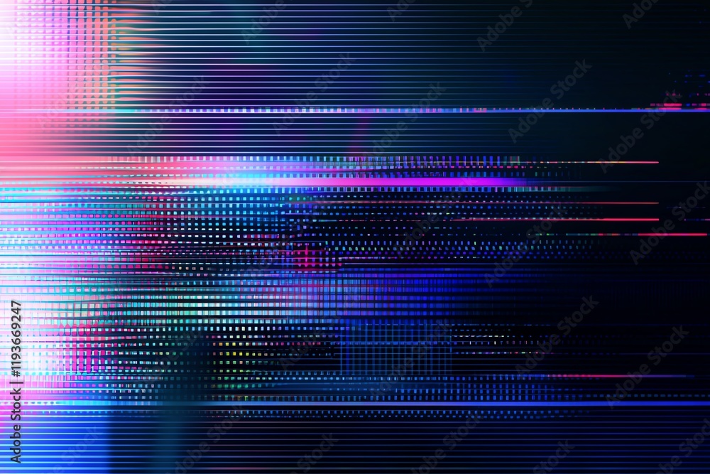 Poster an abstract digital art design featuring vibrant colors and blurred lines that create a sense of mot