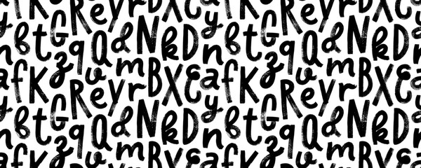 Seamless typographic pattern with bold brush drawn letters. Grunge alphabet seamless background.