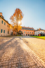 Benedictine abbey, monastery and church on the rocky cliff and Vistula river. Tyniec near Krakow, Poland.