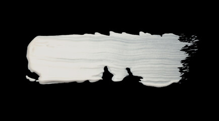 Art Oil, Acrylic smear painting line blot element. Abstract relief texture white, beige gray color brush stroke stain on black background.