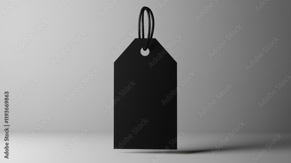 Poster a sleek, black tag label isolated on a clean background, perfect for adding custom text or branding.