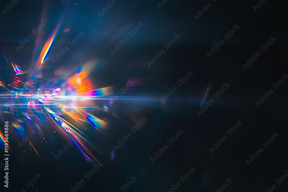 Poster this vibrant, abstract image features a burst of colorful light, creating stunning visual effects ag