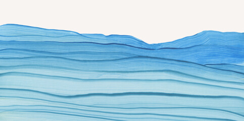 Acrylic, Ink watercolor hand drawn flow smear brush stroke blot line wave landscape painting. Blue turquoise color wall texture background.