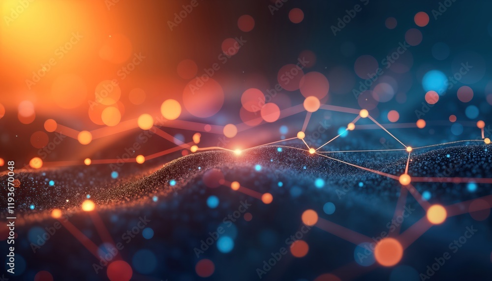 Aufkleber Abstract tech illustration shows interconnected data streams. Network communication highlighted with lines, dots. Futuristic background. Dynamic, modern design. Potential for use in tech posters,