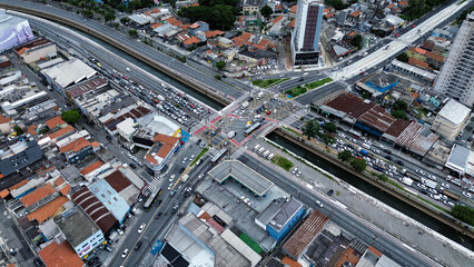 Aerial View of Busy Aricanduva and Itaquera Avenue Intersection in São Paulo, Brazil