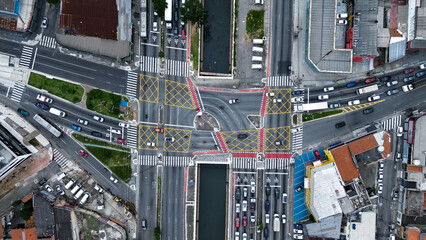 Aerial View of Busy Aricanduva and Itaquera Avenue Intersection in São Paulo, Brazil