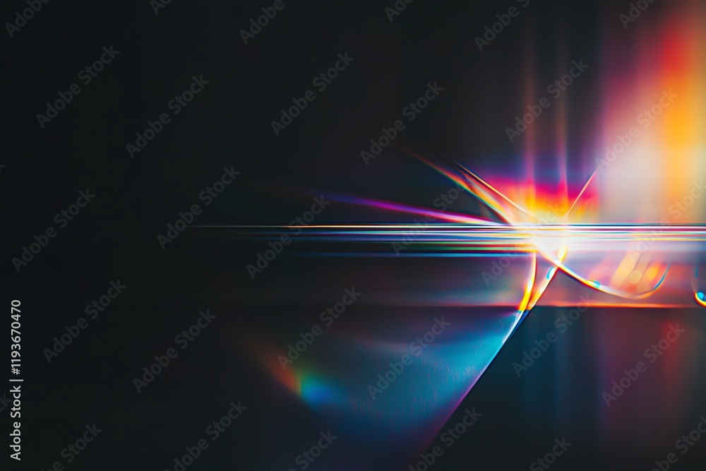 Poster this abstract graphic features vibrant light reflections and colorful gradients against a dark backd