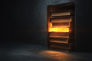 Illuminated Stacks of Knowledge: Books Glowing with Wisdom