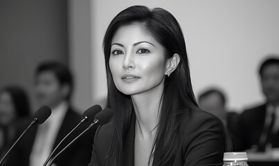 Confident Woman at Public Speaking Event