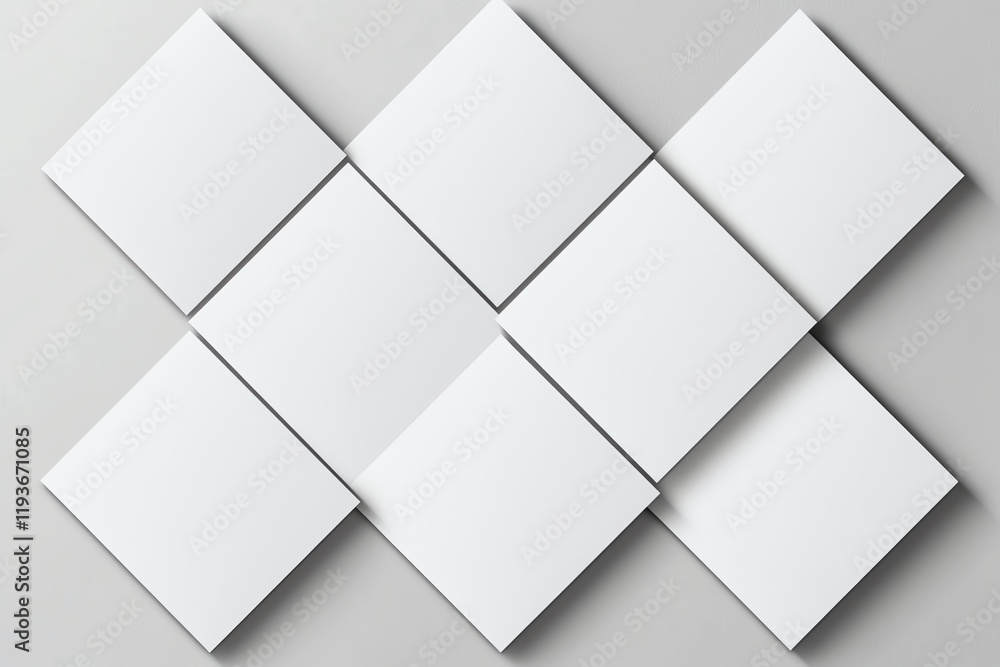 Poster a modern and minimalistic arrangement of white tiles on a gray background, ideal for backgrounds, de