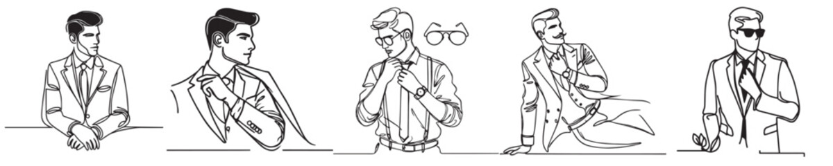 Vector collection of dashing men with continuous line style