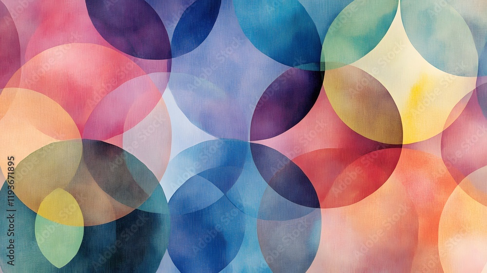 Poster abstract art featuring overlapping translucent circles in various colors