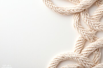A close-up view of a coiled rope against a white background, showcasing the intricate details and textures. Perfect for themes of adventure, craftsmanship, or nautical activities.