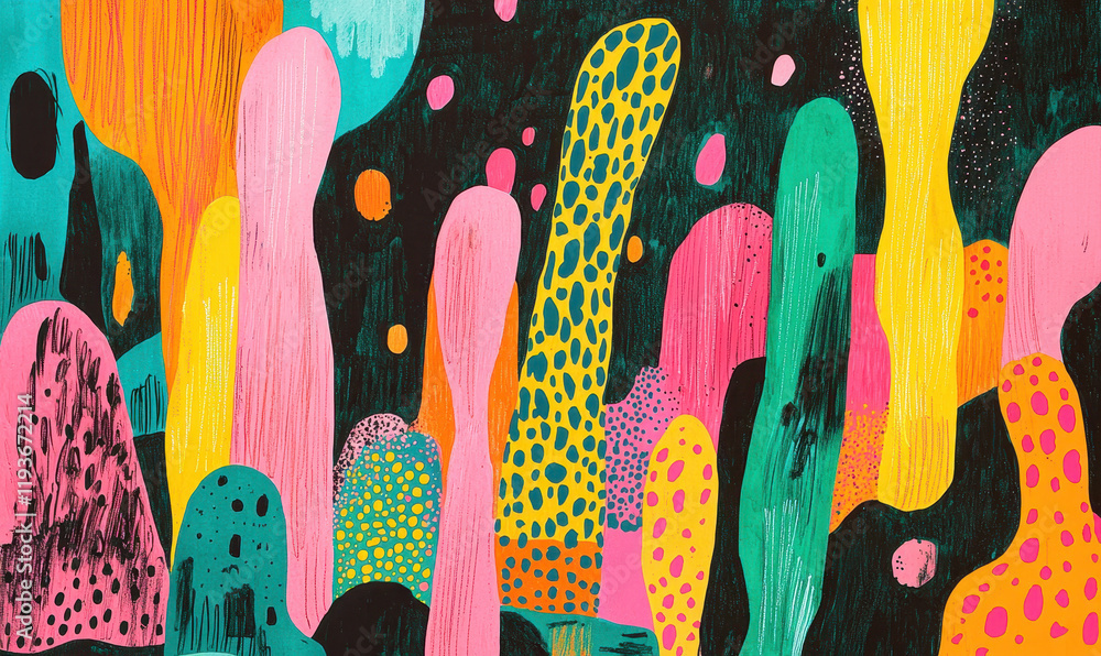 Poster vibrant abstract art: dynamic and colorful patterns creating a modern visual spectacle on canvas