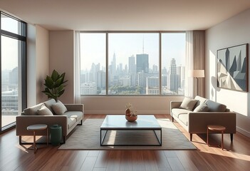 Fototapeta premium Modern living room with city view