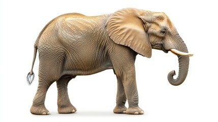 Obraz premium Majestic elephant standing gracefully on white background in serene elegance and natural beauty. Generative AI
