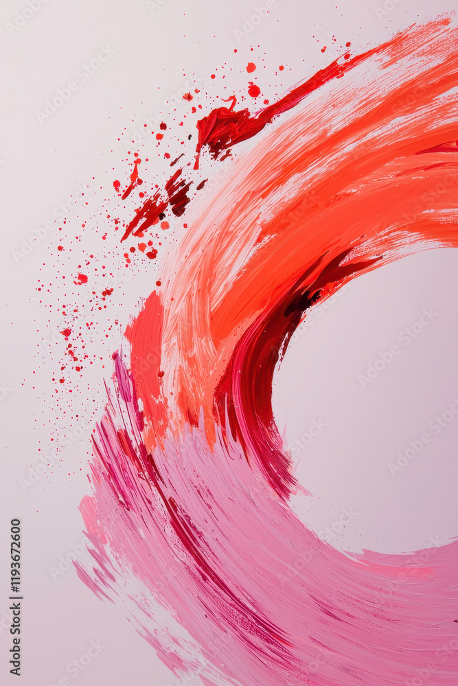Poster expressive abstract swirl of vibrant red and pink brushstrokes with dynamic paint splashes capturing