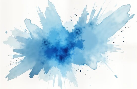 Abstract light blue watercolor paint splatter on transparent background. Blue color explosion effect. Artistic texture. Creative design. Watercolor painting background. Isolated, ready to use. Ideal