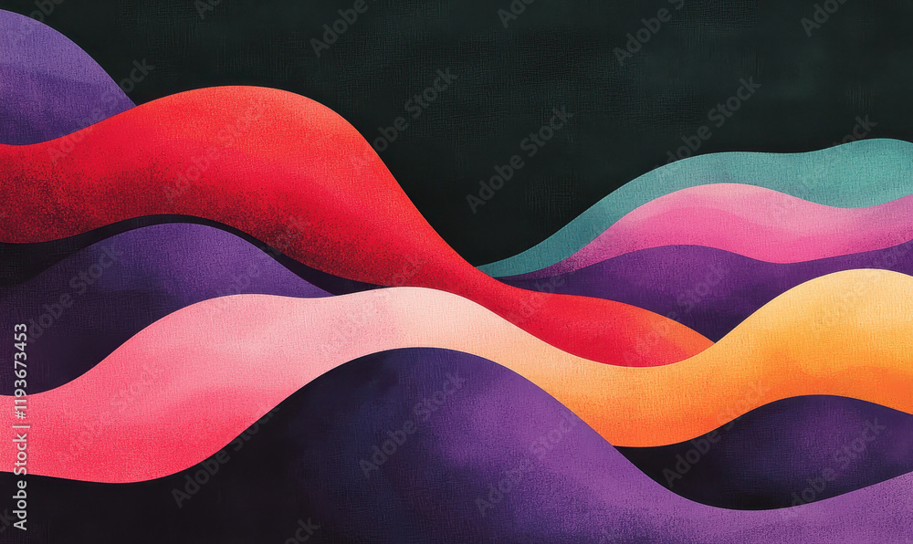 Poster vibrant wave-like abstract design with dynamic colorful patterns and flowing textures in modern arti