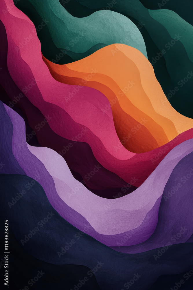 Poster vibrant abstract wave design with layered colorful textures and dynamic depth for creative visual ar