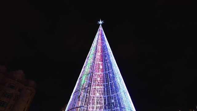 Christmas lights on the tree in Plaza El&iacute;ptica, in the center of the streets of the city of Bilbao. Province of Bizkaia. Basque Country. Spain. Europe