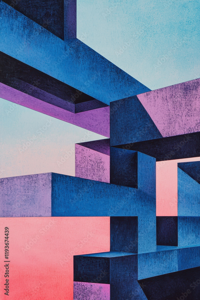 Poster abstract architectural geometry with vivid colors and dynamic angles creating a futuristic urban ill