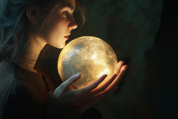 Naklejka premium Celestial Empowerment: A Woman Ignites the Globe