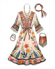 Floral Dress Outfit Accessories Bohemian Style Fashion