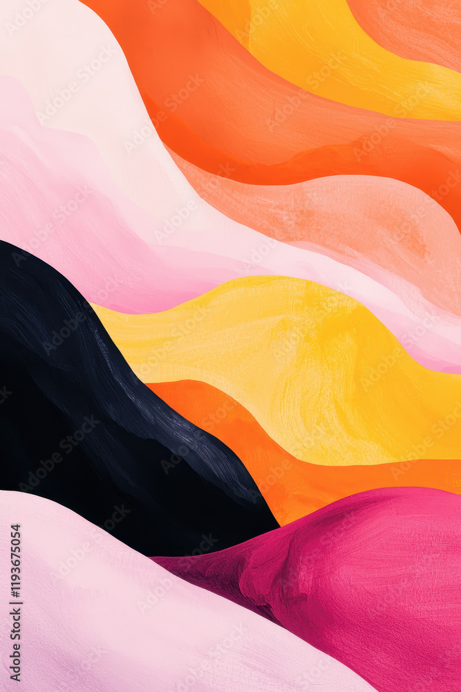 Poster vibrant abstract design with dynamic waves and bold colors: a modern expression of fluidity and moti