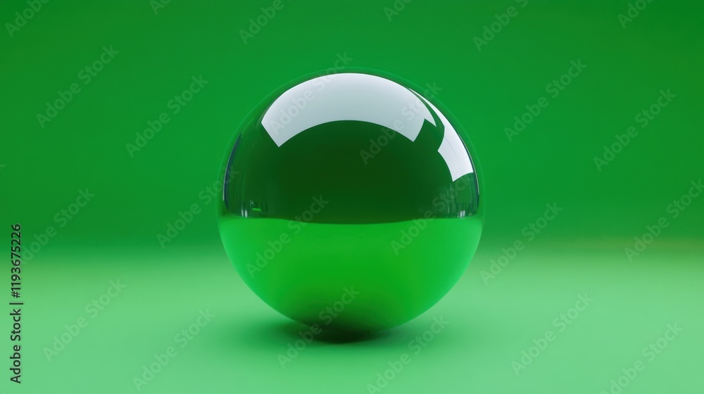 Aufkleber a perfectly reflective green sphere on a matching background: a study in minimalist 3d rendering