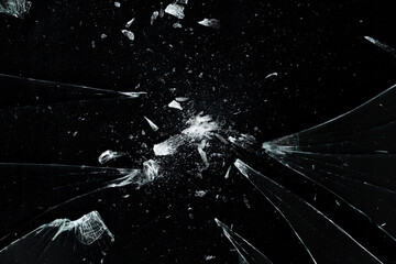 Abstract explosion glass with crack and particle