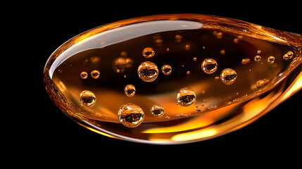 A large floating droplet holding smaller suspended droplets inside glowing with light.