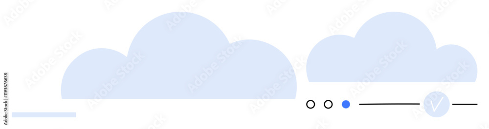 Aufkleber cloud storage progress bar with three dots and a loading indicator. blue check mark signifies comple