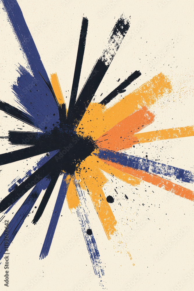 Poster dynamic abstract art with explosive paint strokes creating a vibrant and energetic visual impact on 