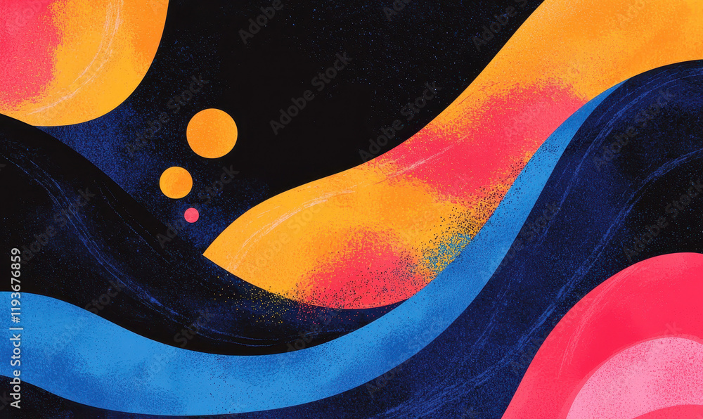 Poster dynamic abstract art with vibrant waves and colorful patterns in modern aesthetic design