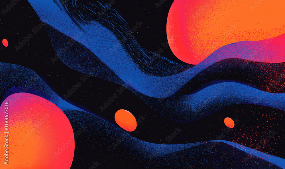 Aufkleber vibrant cosmic abstraction: dynamic waves and spheres in a surreal nebula representation with bold c