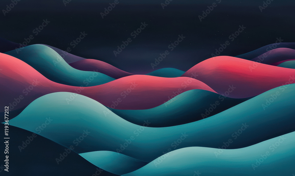 Poster serene abstract visualization of vibrant waves - dreamy nightscape with flowing curves in harmonious