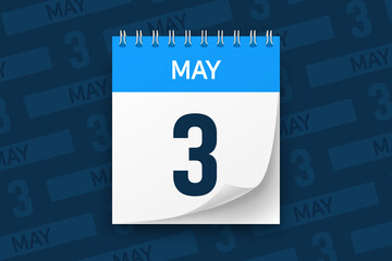 Calendar page with date May 3 vector illustration background