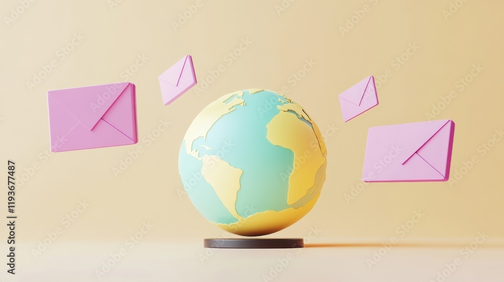 Aufkleber a 3d globe surrounded by colorful envelopes symbolizes global communication and the exchange of mess