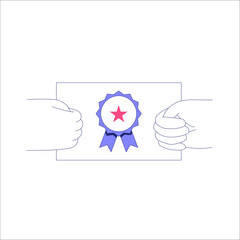 Certificate With Ribbon And Star In Flat Vector Illustration Symbolizing Achievement, Success, And Recognition, Isolated On White Background.