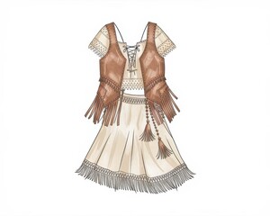 Fashion Illustration of a Bohemian Style Outfit