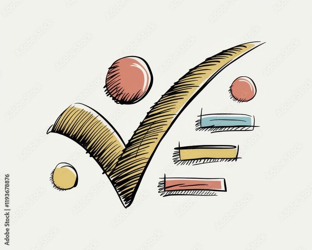 Aufkleber abstract checkmark design with colorful circles and rectangles