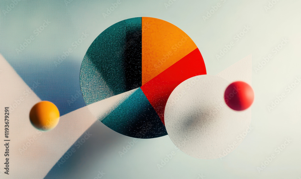 Poster vibrant geometric abstract art composition featuring colorful circles and dynamic shapes in modern d